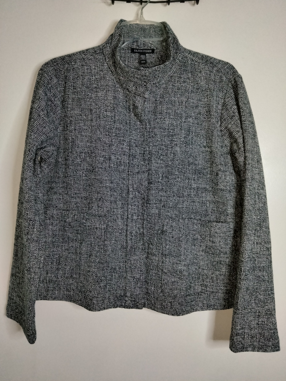 Eileen Fisher -XS- Black/White Organic Cotton Tweed Mock Collar Utility Jacket